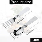 BOXOB 2pcs Folding Spoon & 2pcs Foldable Forks for Thermos Funtainer 10oz Food Jars, Portable Replacement Stainless Steel Spoons Forks for Travel Camping Picnic Outdoor Activities