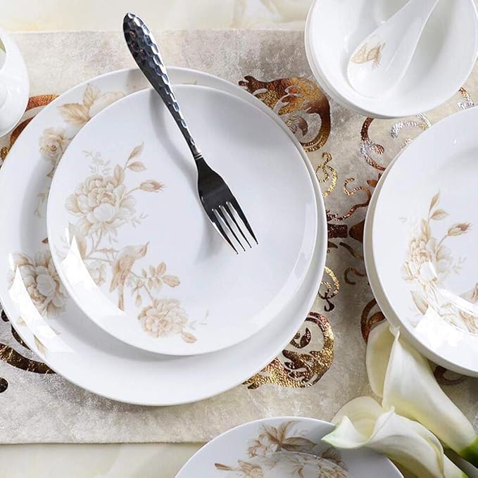 Dinner Set,50 Pieces Spring Flower Pattern Ceramics Dinnerware Set Bone China Plates Bowls Combination Porcelain Tableware