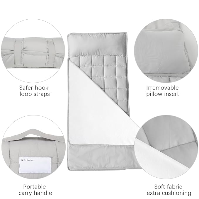 2 Pack Toddler Nap Mat with Fleece Blanket, Extra Large Kids Sleeping Bag for Preschool Daycare, Portable Travel Camping Nap mats Machine Washable Arrow and Grey