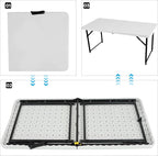 4FT Adjustable Height Folding Camping Table - Portable Foldable Small Table with Metal Frame & Plastic Top, Ideal for Outdoor Picnic, Indoor Dining & Events
