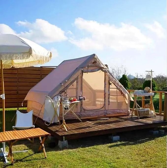 UNIISTRENGH Inflatable Camping Tent, Air Glamping Quick Set Up Waterproof Pop Up Tents with Stove Jack Hole and Carry Bag