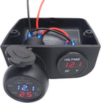 12/24V Multi-Functional 2-Hole Tent Panel Car Conversion Socket Cigarette Lighter Power Adapter+Digital Voltmeter Waterproof Socket Combination for Car Boat RV