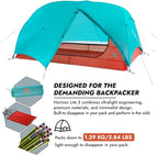 Horizon Lite 2 Ultralight 2-Person Backpacking Tent – Freestanding, 3-Season, Waterproof Double-Door Design – Seafoam Blue