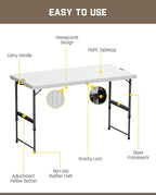 FanttikOutdoor Folding Table 4 Foot, Effortless Quick Adjustable Height Foldable Small Card Table, Fixing Lock, Stable for Party Dining Events Picnic Indoor Outdoor Camping, 2-Pack, Zeta X4 Pro White