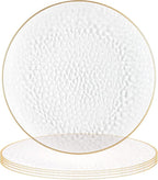 PARTY BARGAINS 13-Inch Charger Plates - 4 Pack, Hammered Clear Gold Rim, Heavy-Duty Disposable Chargers for Elegant Dining - Ideal for Weddings and Formal Events