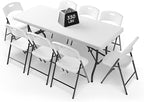 6FT Folding Table Set with 8 Folding Chairs, Heavy Duty 330 lbs Table & 600 lbs Chairs, Portable Folding Furniture Bundle for Camping, Party, Indoor & Outdoor Use