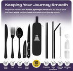 Portable Travel Silverware Set With Case, Includes 10 Pcs of Travel Utensils With Case, Stainless Steel Flatware Set For Camping, Lightweight (Black)