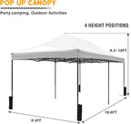 10x20fT Pop-Up Canopy Tent – Adjustable Height Outdoor Gazebo, Quick Setup with Sandbags, Ground Stakes & Ropes, Perfect for Outdoor Activities, White