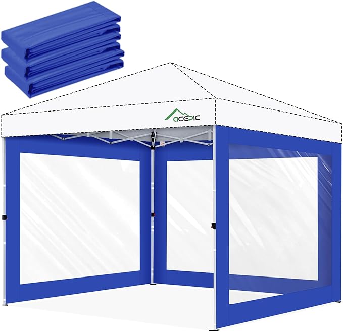 Clear Canopy Sidewalls for 10x10 Pop Up Tent, Transparent Window Curtain Cloth, 8 Mil PVC Enclosure Fabric with Zipper, Blue (3Pack Sidewalls Only, Not Included Frame&Top)