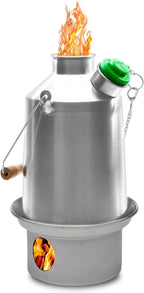 'Scout' Kelly Kettle® 40fl.oz. | Stainless Steel | Whistles When Boiled | Kettle & Camp Stove in one | Ultra-fast | Wood Fuelled | NO Batteries/Gas | Camping, Fishing, Scouts, Picnics, Emergencies