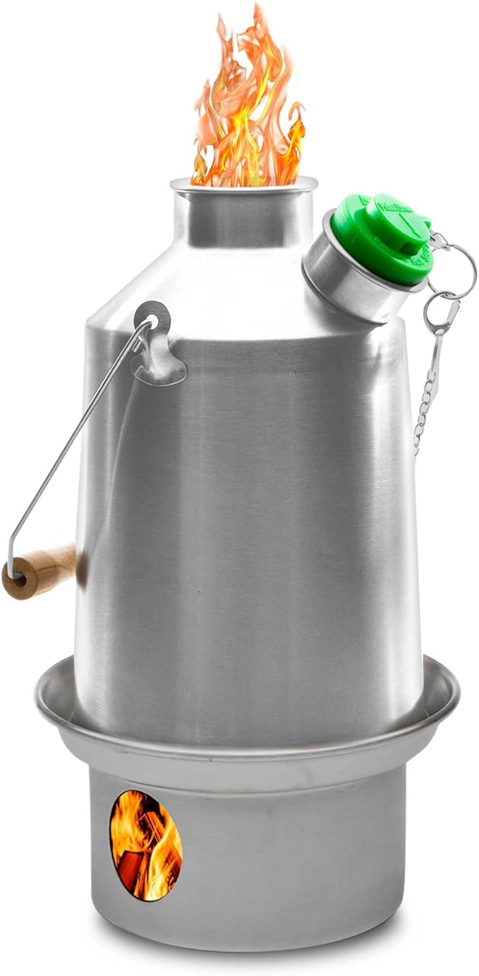 'Scout' Kelly Kettle® 40fl.oz. | Stainless Steel | Whistles When Boiled | Kettle & Camp Stove in one | Ultra-fast | Wood Fuelled | NO Batteries/Gas | Camping, Fishing, Scouts, Picnics, Emergencies