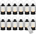 12PCS Black Mini Lanterns with Remote Control, 5.1" H/13cm (6.7" H with Handle) Vintage LED Lantern Decorative - Christmas Table Centerpieces, Western Party Decorations & Camping Party Decor