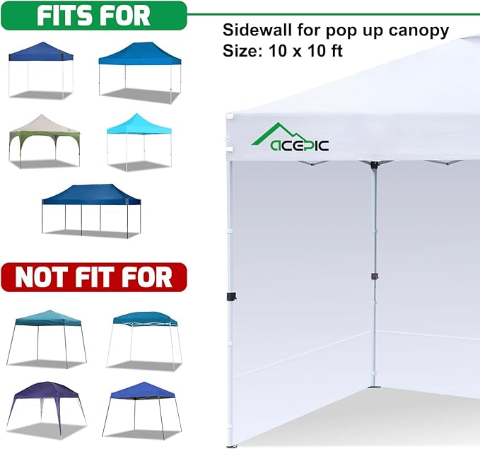 Canopy Sidewalls for 10x10 Pop Up Canopy Frame, Waterproof UV Protection Material for Outdoor Events, Courtyard, Vendor Booths (White, 3 PCS Sidewalls Only)