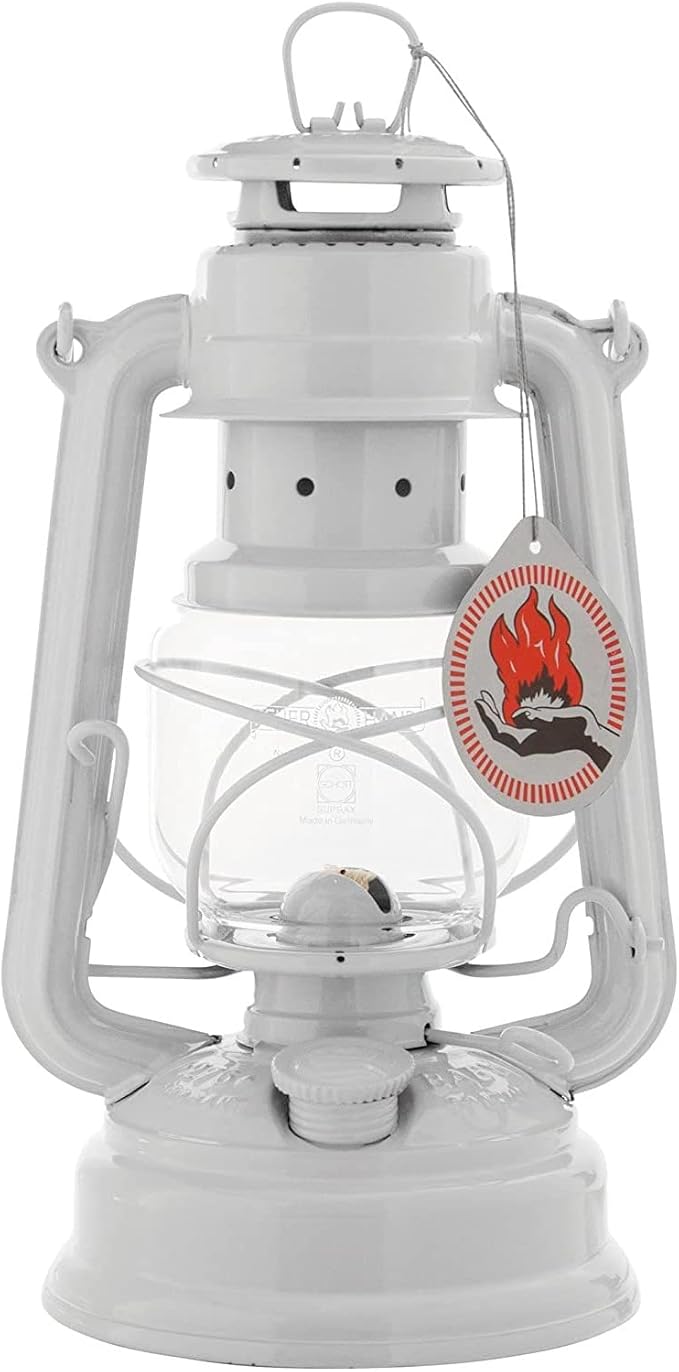 Feuerhand Outdoor Kerosene Fuel Lantern, German Made Weather Resistant Baby Special 276 Galvanized Hurricane Lamp for Camping or Patio, 10 Inches, White