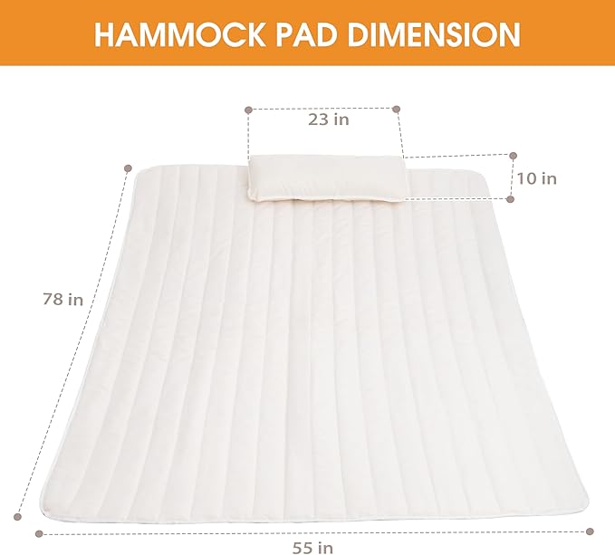 Lazy Daze Hammocks 2 Person Hammock Pad and Pillow Set, Double Polyester Quilted 78" x55" Replacement Pad for Rope Hammock, Cream