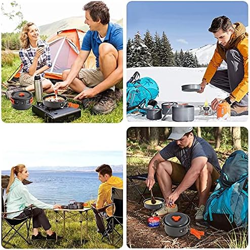 MDybf Camping Cookware Kit Portable Kitchen Cooking with Folding Handle Travel Tableware Lightweight Bowls Utensil Pot Pan Set for 1 to 2 People Outdoor Backpacking Hiking Picnic Camping BBQ