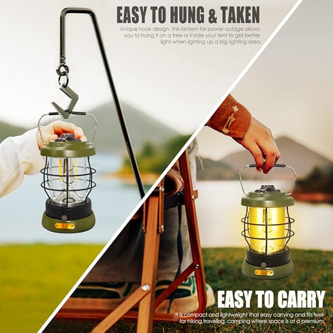 UniqueFire Rechargeable Camping Lantern 1500 High Lumens Hurricane Camp Light 2 Modes Portable Electric Tent Lamp Hands-Free Flashlight Lantern,5000 mAh Battery LED Lanterns for Power Outages