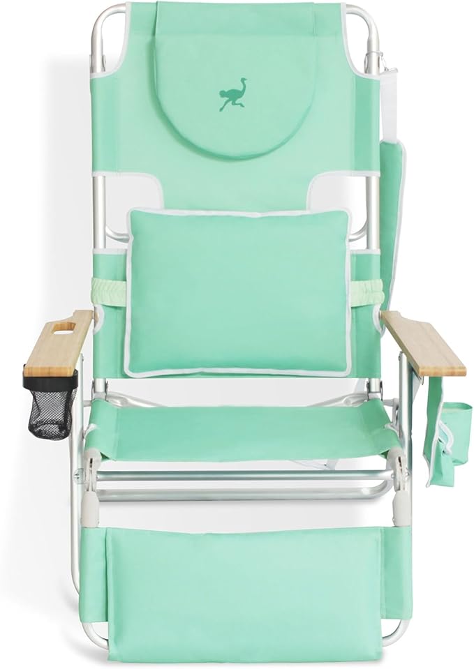 Ostrich Deluxe Padded 3-N-1 Lightweight Portable Adjustable Outdoor Folding Chair for Lawn Beach Lake Camping Lounge with Footrest, Teal (4 Pack)