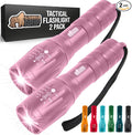 GORILLA GRIP Powerful LED 750 FT Water Resistant 5 Adjustable Mode Tactical Flashlight, High Lumens Ultra Bright Battery Zoom Flashlights, Small Camping Car Mini Flash Light Accessories, 2 Pack, Pink