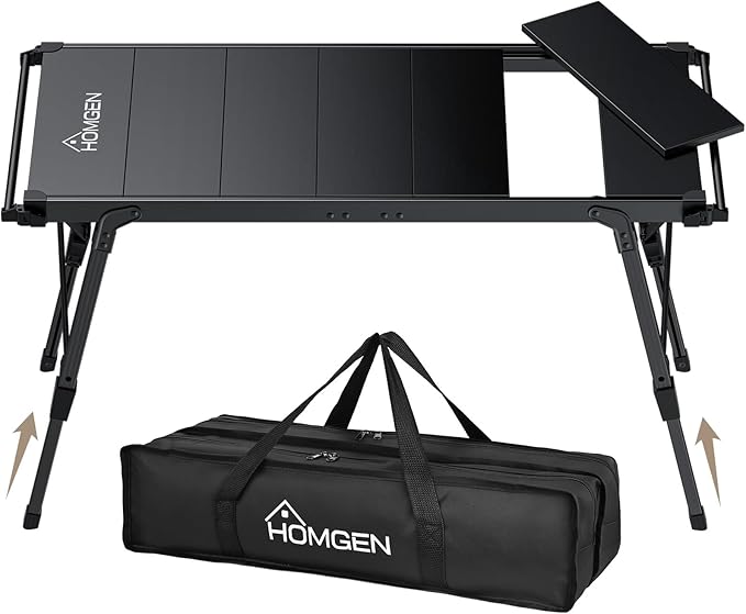 HOMGEN Portable IGT Camping Table Folding-3.5 Unit Modular Table with Adjustable Height 15-21.6 Inches-Standard IGT 0.5 Unit Size-Aluminum Alloy for Camping/Picnic/Barbecue/RV Trip(Side Bars Included)
