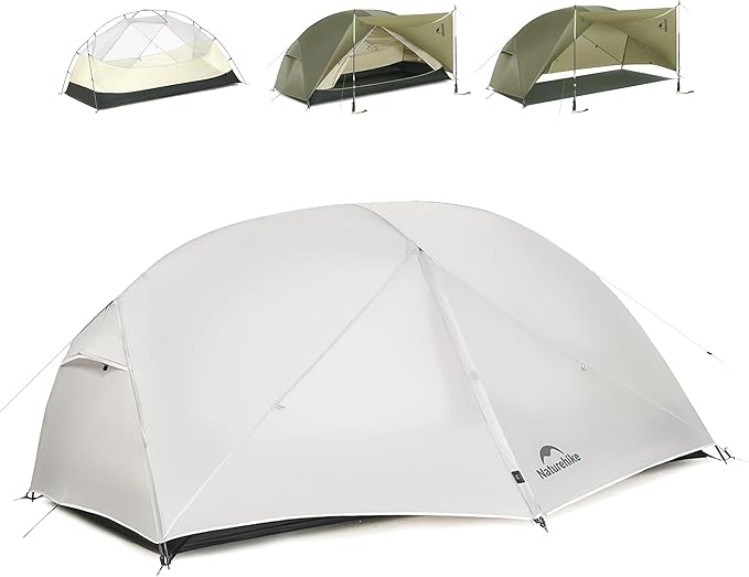 Naturehike 2025 Mongar Pro/Base Camping Tent, 1-3 Person Ultralight Backpacking Tent, 20D Nylon 3 Season Waterproof Mongar 2 Person Hiking Tent for Backpacker, Trip, Solo Camping