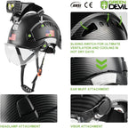 GREEN DEVIL Safety Hard Hat with Rechargeable Headlamp Light and Helmet Liner Chin Strap Men Vented Work Hardhats ANSI Z89.1 Approved Cascos de Construccion Ideal for Industrial Construction Forestry
