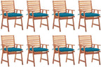 Patio Dining Chairs 8 pcs,Lawn Chair,Camping Chair,Garden Chair,Featuring Slatted Design,Waterproof Cushion,Each Cushion Features 2 Sets of Ropes, with Cushions Solid Acacia Wood