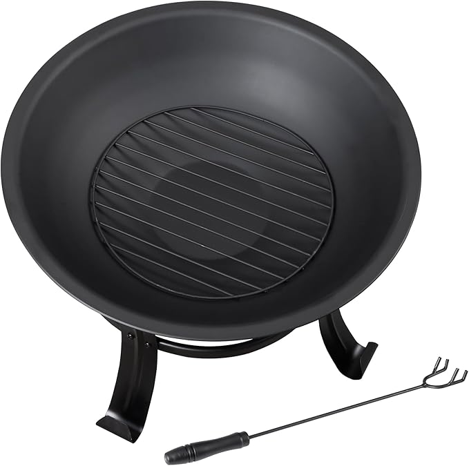 22 Inches Portable Fire Pit Outdoor Wood Burning Steel Lightweight BBQ Grill Firepit Bowl with Log Grate&Poker for Outside Patio Campfire Bonfire Backyard