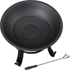 22 Inches Portable Fire Pit Outdoor Wood Burning Steel Lightweight BBQ Grill Firepit Bowl with Log Grate&Poker for Outside Patio Campfire Bonfire Backyard
