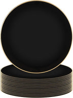 PARTY BARGAINS 13-Inch Charger Plates - 16 Pack, Organic Collection Black Gold Rim, Heavy-Duty Disposable Chargers for Elegant Dining - Ideal for Weddings and Formal Events