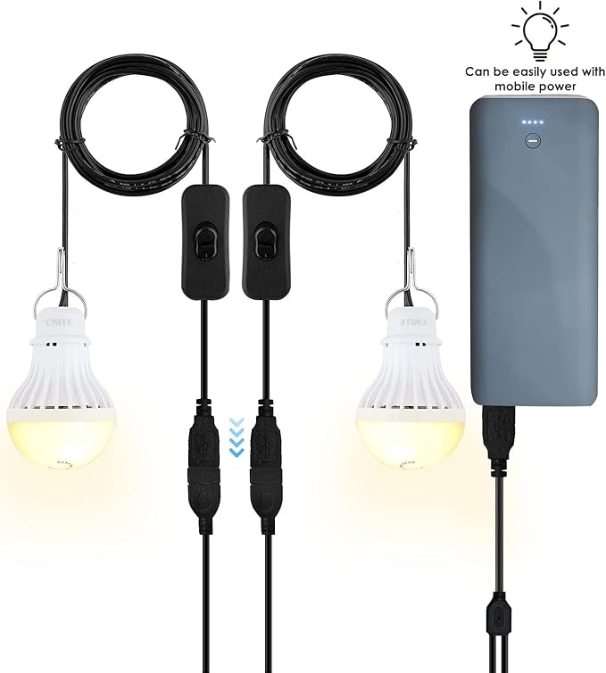 2-Pack Onite USB LED Light Bulb, Emergency Backup Lighting for Camping, Garage, Power Outage Preparedness, for Portable Power Station & Solar Panel, Outdoor Lantern, Warm White