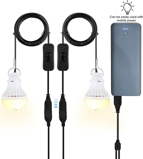 2-Pack Onite USB LED Light Bulb, Emergency Backup Lighting for Camping, Garage, Power Outage Preparedness, for Portable Power Station & Solar Panel, Outdoor Lantern, Warm White