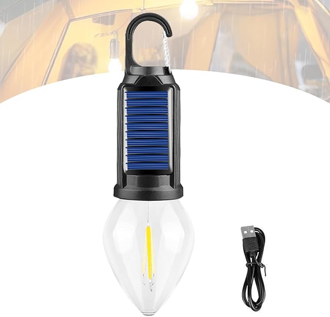 Solar Camping Lights Outdoor Waterproof - 3 Mode Portable LED Lantern with Solar/USB Charging, Hanging Hook for Camping, Hiking, Emergency, Backpacking, Tents (Tapered)