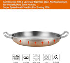 Tri-Ply Stainless Steel Paella Pan, 14.5 inch Large Skillet,12 Servings 18/10 Large Paella pan with Lid,Jumbo Cooker,Perfect for Outdoors, Camping, Parties