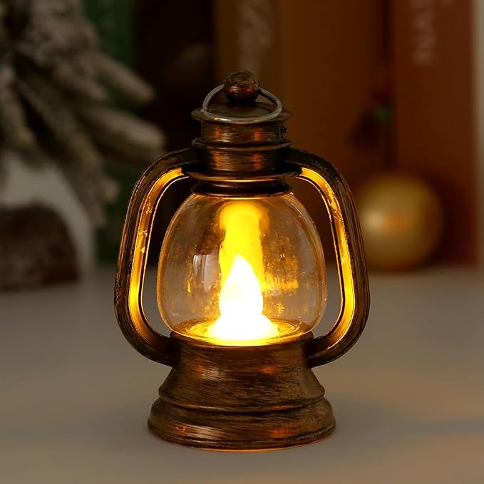 12 Pcs Mini Lanterns Decorative with LED Candle for Western Cowboy Xmas Home Decor Small Hanging Lantern Ornaments Camping Table Centerpiece Vintage Lantern Ornament