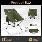 MOON LENCE Portable Camping Chair Plus, Larger & Roomier, Compact and Lightweight Still, Folding Chair for Backpacking & Hiking, 330Lbs Capacity (Moss Green)