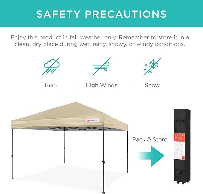 Best Choice Products 10x10ft Pop Up Canopy Tent, Outdoor Shade, 1 Person 1 Minute Set Up, Carry Case, 4 Weight Bags - Sand