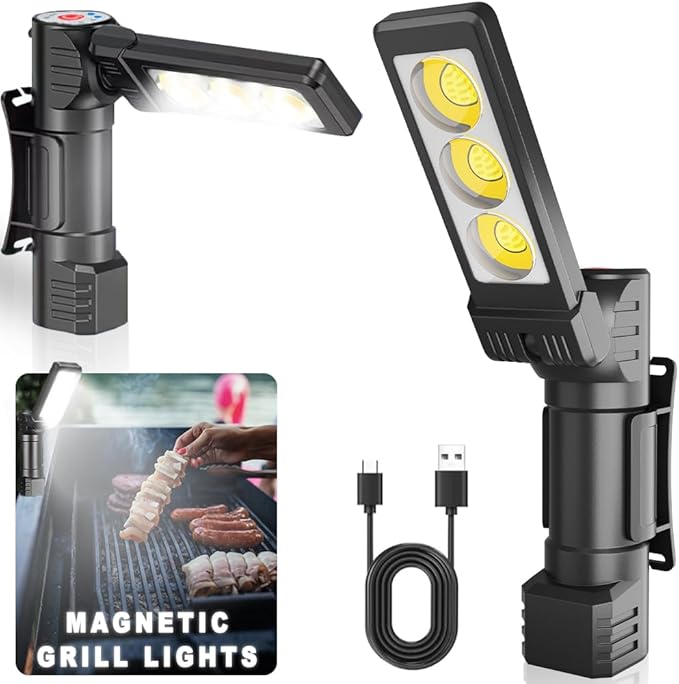 Grill Lights Men Gift Ideas - Magnetic Flashlight BBQ & Smoker Outdoor Kitchen Accessories, Birthday Valentine Fathers Day Stocking Stuffer, Portable Work Headlamp for Camping Repair Barbecue (1-Pack)