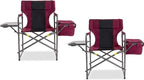 Director Camping Chair Set of 2 with Cooler Bag & Foldable Side Tray - 400lbs Heavy Duty Outdoor Folding Lawn Chair, Portable Camp Chair for Backyard, Fishing, Beach (Wine Red)