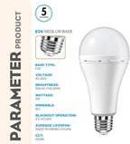 6 Pack Rechargeable Emergency LED Bulb, Multi-Function Battery Backup Emergency Light for Power Outage Camping Outdoor Activity 9W 900LM 60W Equivalent White Daylight 6000K with E26/E27 Base