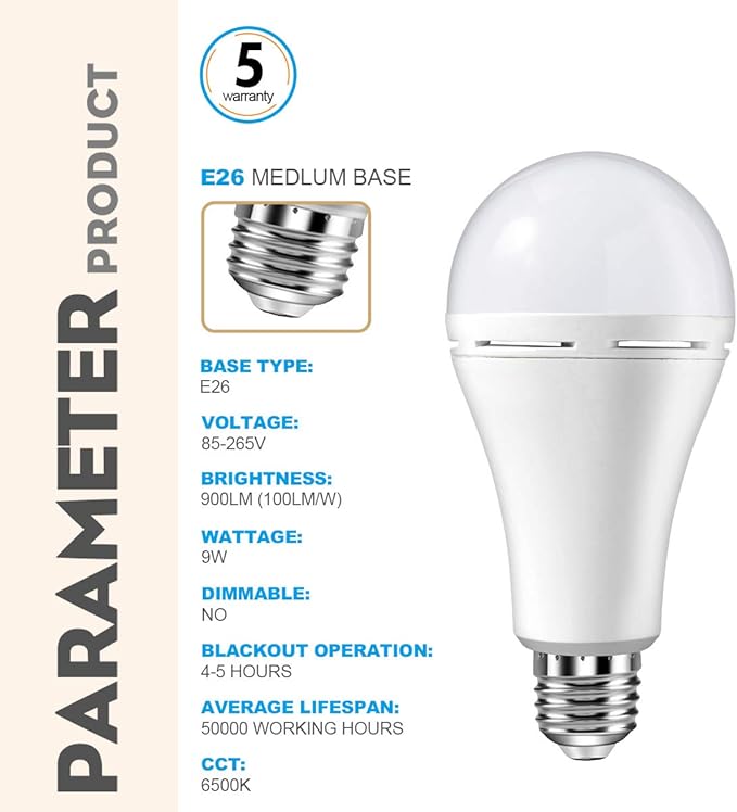 15 Pack HOLDWILL Rechargeable Emergency LED Bulb, Multi-Function Battery Backup Emergency Light for Power Outage Camping Outdoor Activity 9W 900LM 60W Equivalent White Daylight 6000K with E26/E27 Base