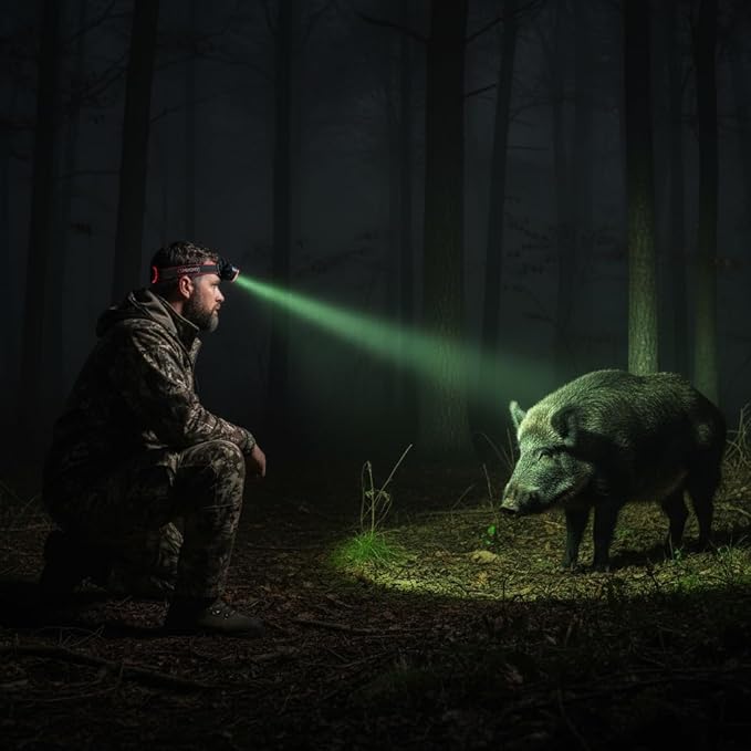 GRACETOP Greenlight LED Headlamp, 1800 Lumens Zoomable Hunting LED Head lamp Flashlight, Hands-Free Headlight Torch Lamp for Hunting Hiking Camping Fishing Reading Running