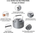 Bulin Camping Kettle, 2.2L Large Portable Stovetop Tea Kettle Fast Heating Boiling Hot Water for Open Fire Lightweight Coffee Pot with 4 Camping Cups & Anti-scald Sleeves for Outdoor Hiking Picnic