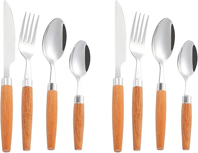 Japanese Flatware Sets Cutlery Sets Stainless Steel Wood Handle Knife Fork Spoon Mixed Cutlery Sets Western Tableware Dinnerware Cutlery Set Camping Travel Picnic Flatwar
