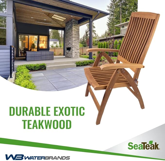 SeaTeak Weatherly Teak Folding Chair - 6-Position Foldable Chair - Weatherproof, Portable Teak Armchair for Boat Deck, Patio, Camping, Outdoors