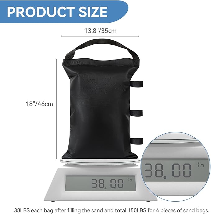 Sand Bags for Canopy Legs Empty Sandbags for Weight, Canopy Tent Weights Set of 4 Heavy Duty 1680D Pop Up Tent Weights Bags (Black, 150LBS)