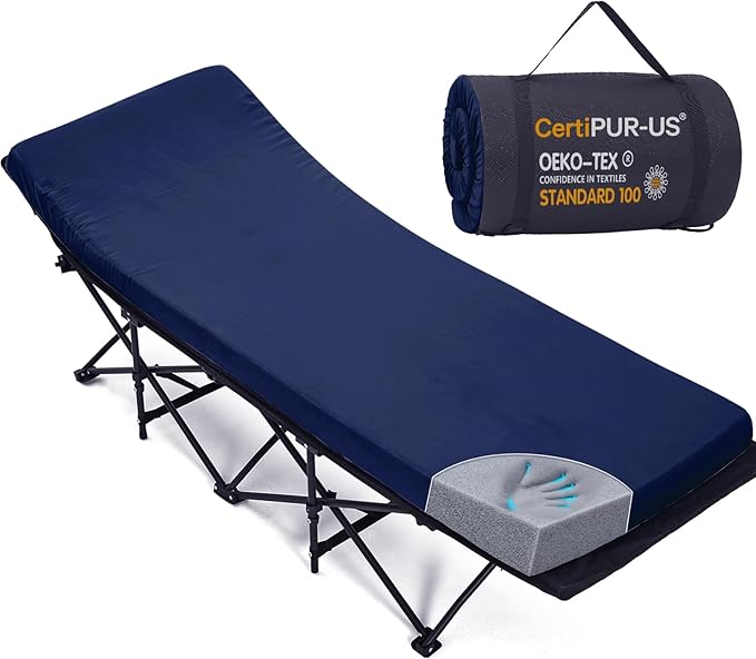 CYMULA Camping Cot Mattress 2in Memory Foam Sleeping Pad,Soft Warm Non-Slip Camping Mattress Topper with Retaining for Adults,Portable Roll up Pad for Travel(75 x30)（only Mattress）