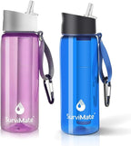 SurviMate Purified Water Bottle for Camping, Hiking, Backpacking and Travel, BPA Free with 5-Stage Intergrated Filter Straw