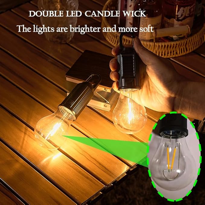 8pack Solar Camping Lights Sensor Hooked Tent Lamp Hanging Outdoor Waterproof Camp Small Rechargeable Bulb Portable Lantern with Clip Hook 3 Lighting Modes for Hiking Backpacking Warm Light