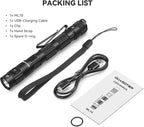 ML70 1500 Lumen EDC Flashlight Rechargeable, Pen Style Self Defense Compact Tactical Flashlight with 2AA Dual Power, IPX7 Waterproof Pocket light for Camping, Emergencies, Outdoor Activities